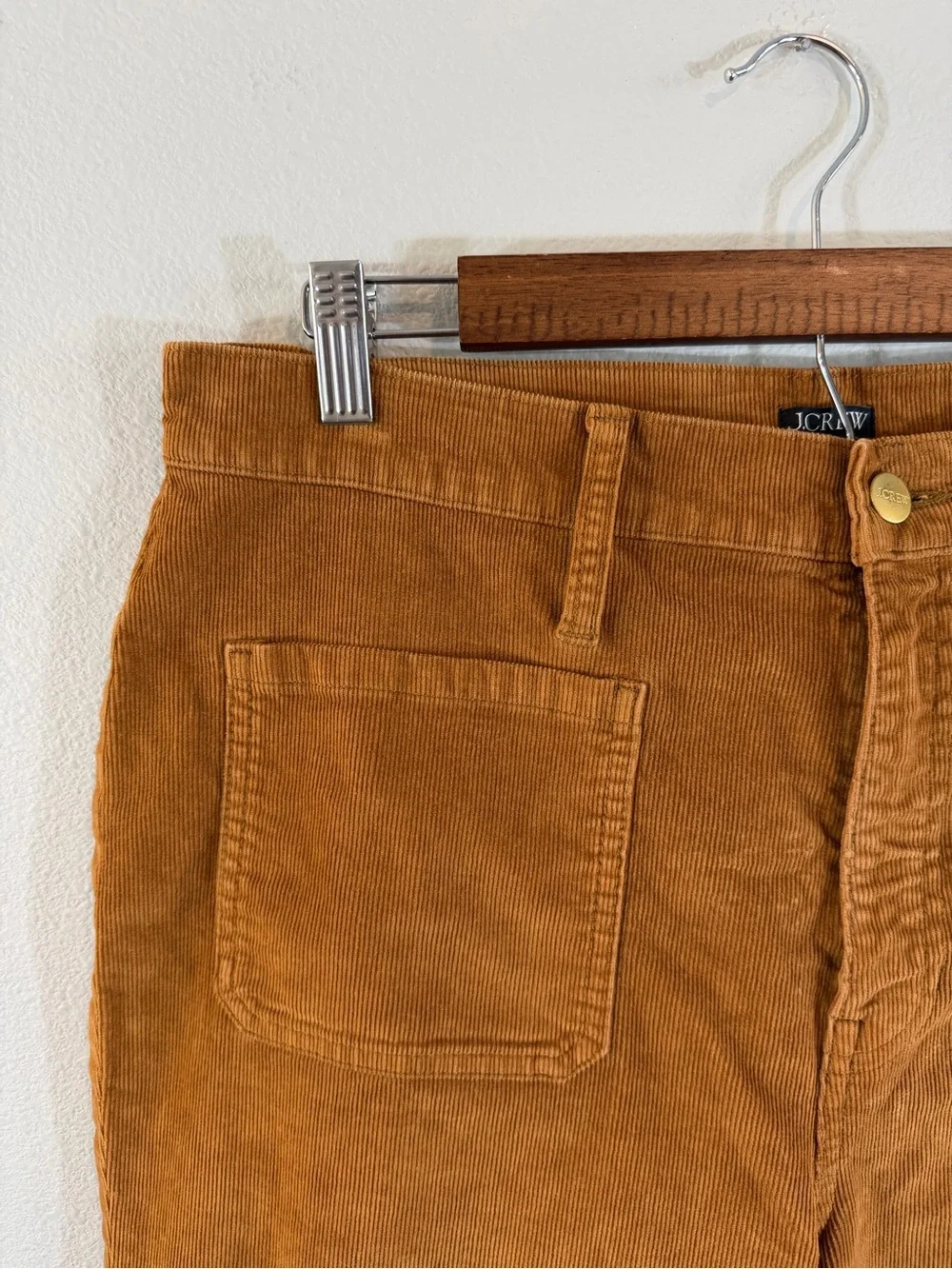 J. Crew Straight Leg Stretch Corduroy Pant Size 31 Tall Camel Brown Patch Pocket